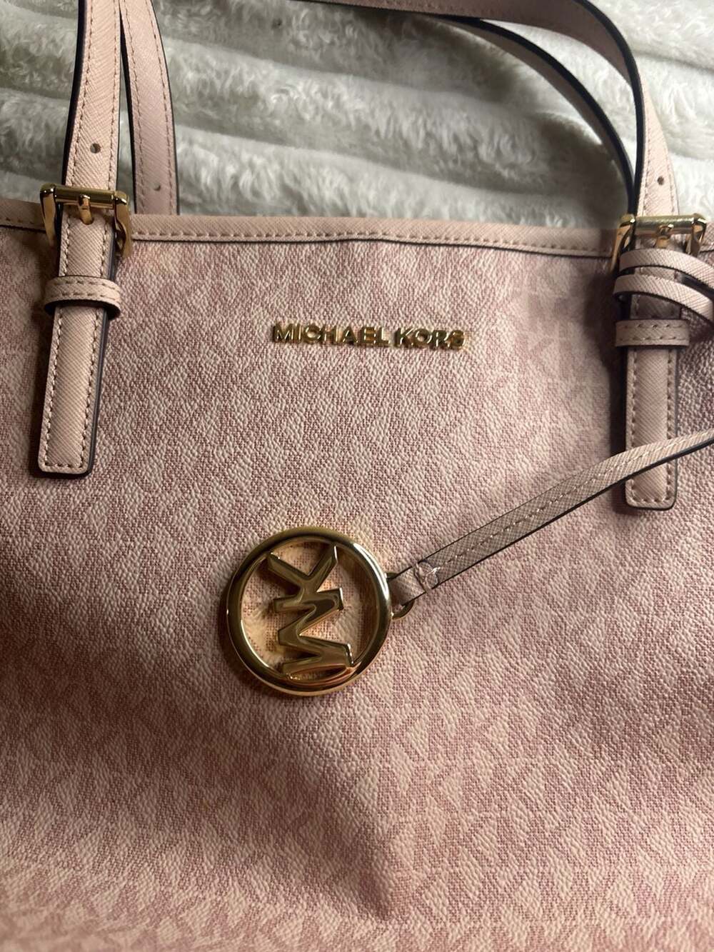 Michael Kors Jet Set Travel Medium Carryall Tote in Ballet Pink Signature Logo - Picture 2 of 5